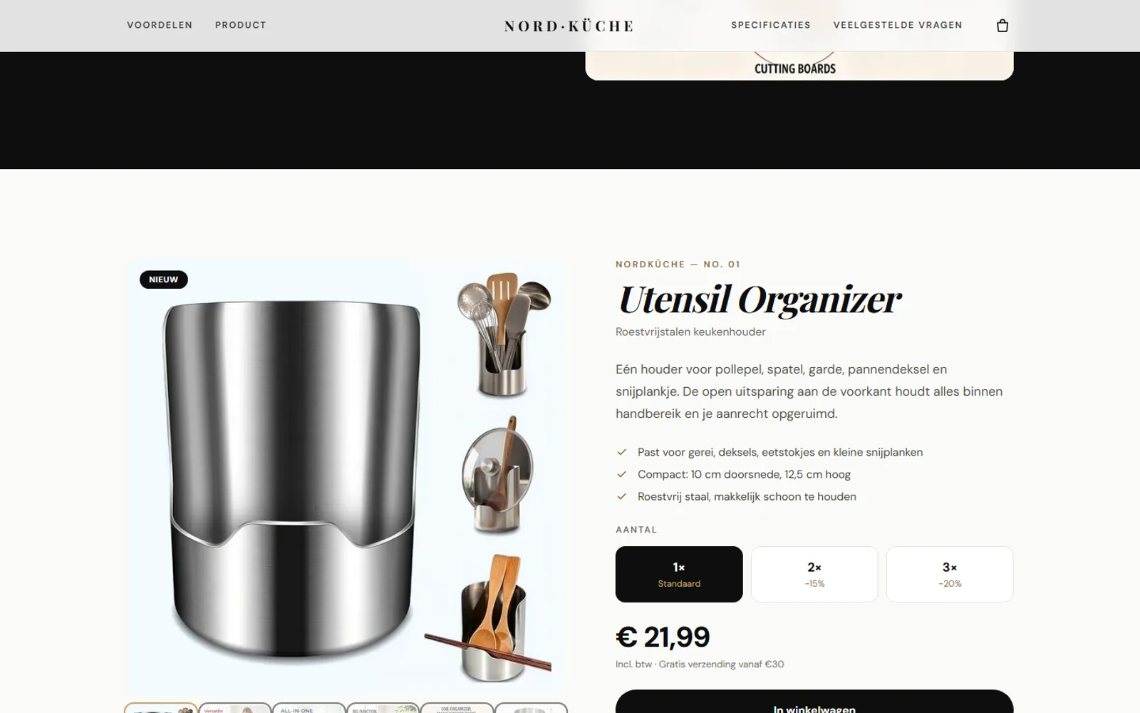 Productpagina van de Nordküche Utensil Organizer met prijs en staffelkorting